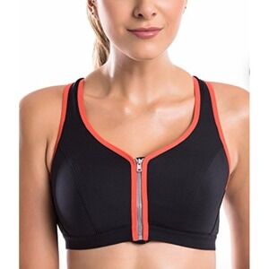 La Isla Sports Bra Size 34B Zip Front Racerback No Padding High Impact Black